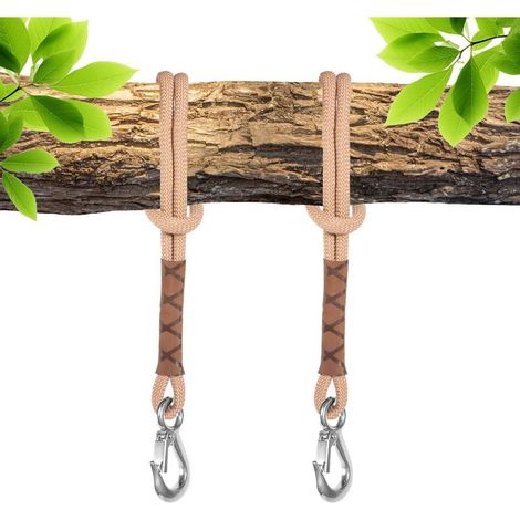 Balançoire Fixation Arbre, 2 Pièces 60cm Corde de Suspension Hamac Réglable Sangle Chaise Hamac avec Mousqueton Balançoire Arbre, kit de Fixation de Suspension pour Balançoire Hamac (1/5)