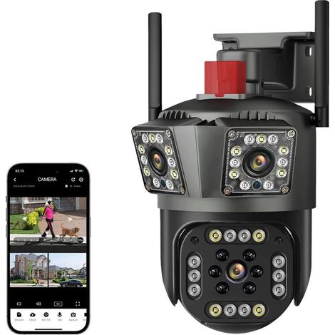 Caméra de sécurité à domicile Caméra IP PTZ à trois objectifs 6K 12mp, avec suivi automatique à trois écrans, détection humaine Ai, caméras de vidéosurveillance extérieure sans fil(Camera Add 128G) (1/5)