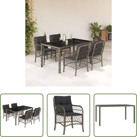 vidaXL Rattanmöbel - 5-tlg. Garten-Essgruppe mit Kissen Grau Poly Rattan (1/5)