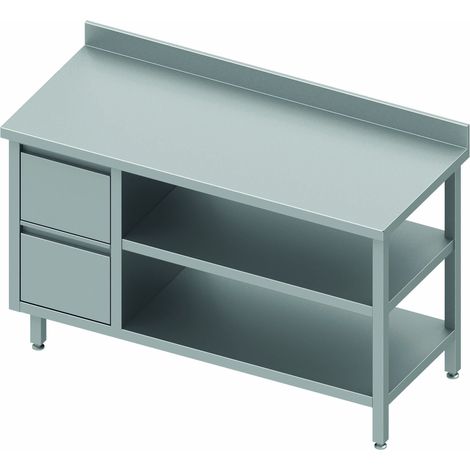 Table Inox Avec 2 Tiroirs & 2 Etagères à Droite - Gamme 700 - Stalgast