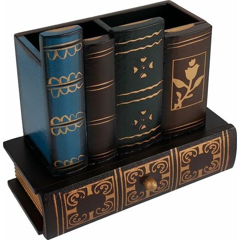 Wooden Pencil Holder, Retro Wooden Pen Holder, Multifunctional Pencil Holder, Book-Shaped Wooden Desk Organizer, Makeup Brush Holder with Drawer for Home, Office, School (1/5)