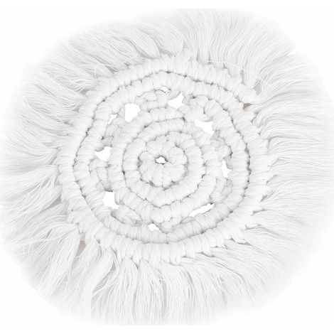 Sous-verre tricoté main style nordique avec frange, isolant thermique pour table - Blanc (1/5)