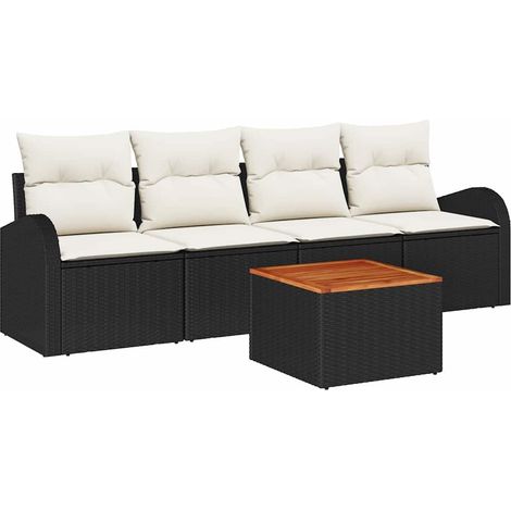 Garden Sofa Set with Storage 5 pcs Black and Cream Poly Rattan vidaXL