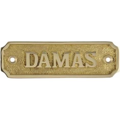 Placa cartel para puerta baño wc damas/caballeros - DAMAS, latón macizo 110 mm, instalación fácil