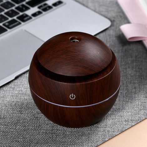 Diffuseur d'huiles essentielles, humidificateur de diffuseur d'arômes rechargeable par USB en forme de boule ronde purificateur d'air silencieux pour bureau à domicile (grain de bois profond) (1/5)