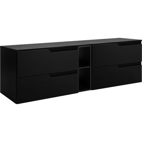 Waschtischunterschrank - 140 cm - Schwarz - Modernes Design - 4 geräumige Schubladen