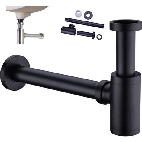 1 pièce - Bonde de lavabo encastrée en alliage de zinc - Bonde étanche à l'air et aux odeurs - Kit de bonde réglable pour lavabos de salle de bain - Siphon P noir (1/5)