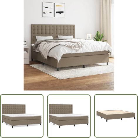 The Living Store Sommier à lattes de lit avec matelas Taupe 180x200 cm Tissu - Lit Tapissier - Lit Double - Matelas Ressorts Ensachés - Literie - Chambre À Coucher (1/5)