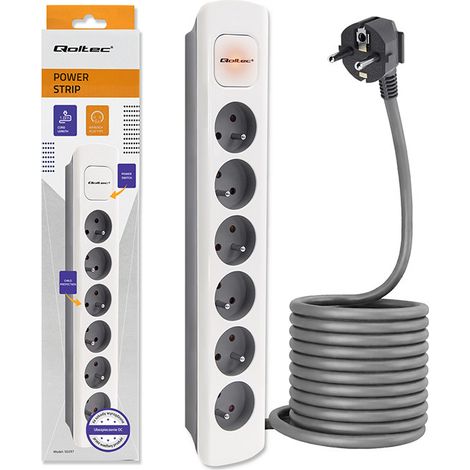 Qoltec Steckdosenleiste 6 Steckdosen 1,8 m Weiß und Grau (1/5)