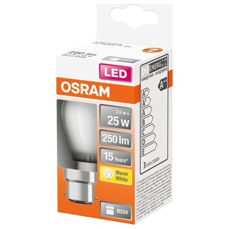 OSRAM - Led sphérique verre dépoli 2.5w b22 250lm 2700K chd bte 1