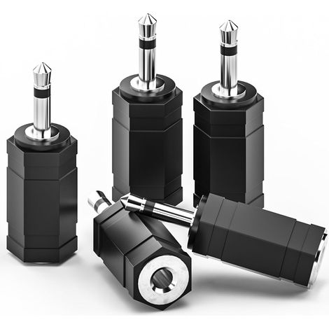 Adaptateurs mono vers stéréo 3,5 mm, lot de 5 fiches males mono 1/8" vers prise jack femelle stéréo TRS 1/8" pour casque, radio (1/4)
