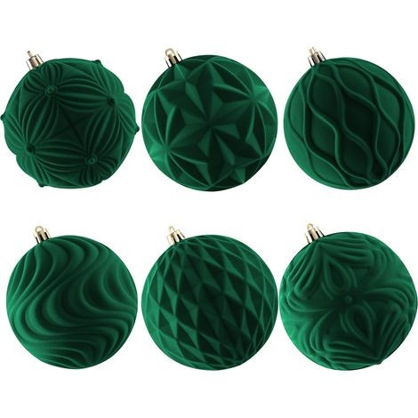 6 Pcs 10cm Grosse Boule de Noel en Velouté, Geante Boules Sapin Noël, Boule Grande Plastique Incassables avec Fil Suspension, Décoration de Arbre de Noël Pelouse Jardin Fêtes, Vert Foncé (1/5)