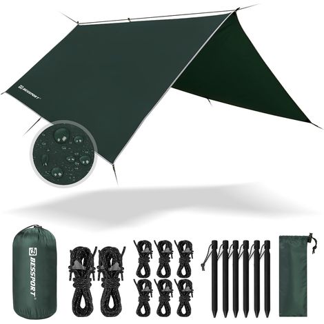 Camping Bâche Anti-Pluie PU 3000mm Imperméable Tarp Rain Fly Toile de Tente Parasol Abri de Survie Tous Temps pour extérieur Équipement de randonnée et Camping (3m x 3m) (1/5)
