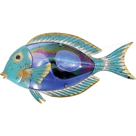 Metallene Wanddekoration mit einem tropischen Fisch in einer Glaskuppel, 38 cm (15 Zoll). Künstlerische Wanddekoration für Ihr Zuhause.