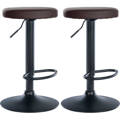 Set di 2 sgabelli da bar dal design semplice con seduta sintetica marrone e struttura in metallo nero TDB10684