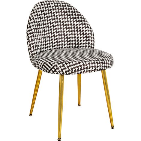 Chaise design noir blanc pieds dorés tissu pied-de-poule élégant - pied-de-poule noir blanc pieds dorés