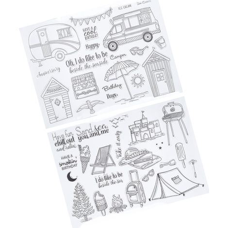Lot de 2 tampons transparents en TPR pour la création de cartes et le scrapbooking, idéal pour les voyages d'été, les châteaux et les tentes. (1/5)