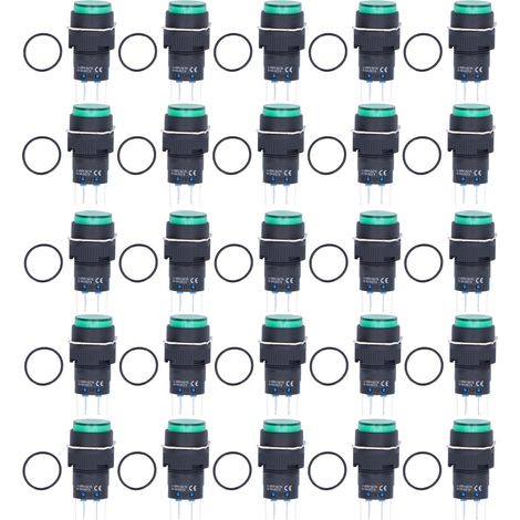25 boutons poussoirs autobloquants en laiton ABS, ronds, 8 broches, 220V vert, lot de 25 pièces (1/5)
