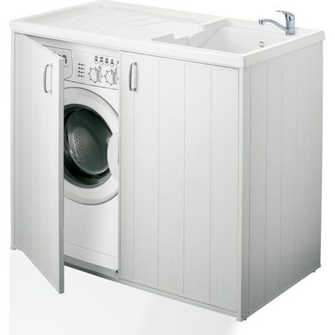 Bagno Italia Base copri lavatrice per esterno mobile coprilavatrice 109x60x92 cm bianco con lavatoio reversibile (1/4)