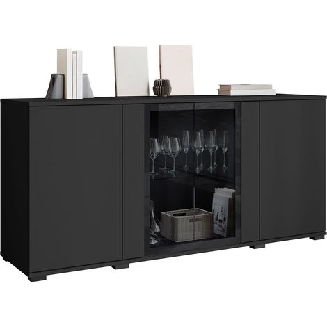 Buffet Torcame 102, Noir, 70x150cm, Le nombre de portes: 040cm, Verre trempé, Stratifié (1/5)