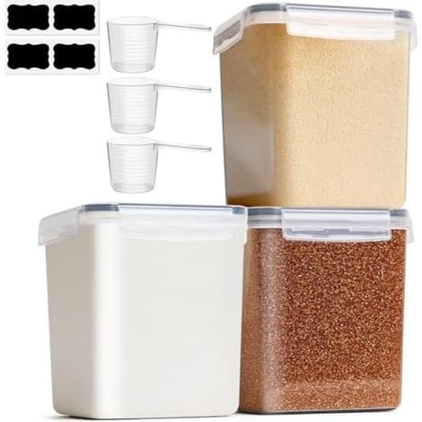 Stockage farine 2,5L 3Pcs, boîtes hermétiques cuisine avec couvercle pour farine, riz, céréales, amandes (1/5)