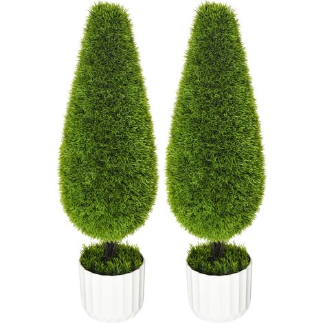 Set 2 Piante Cipresso Artificiali H90 Cm con Vaso Ø12x16 cm Verde e Bianco (1/5)