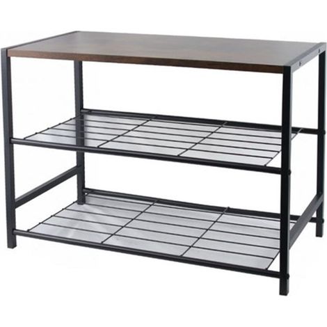 TrAdE Shop Traesio - Scaffale Scarpiera A 3 Ripiani Porta Scarpe In Acciaio Legno Stile Industriale Casa 62198 - (1/5)