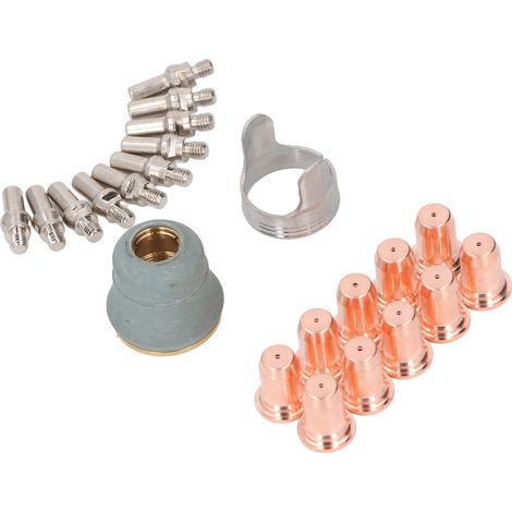 Kit de 22 électrodes pour découpeur plasma PT60 : embouts en laiton, capuchon de protection et guide d’écartement. (1/5)