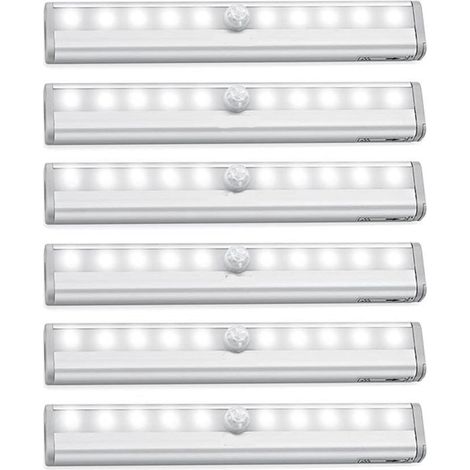 6 Stück LED-Beleuchtung mit Bewegungsmelder Schrankbeleuchtung Batteriebetrieben Treppenbeleuchtung Küchenbeleuchtung 20 cm Sensorleuchte Licht weiß (1/2)