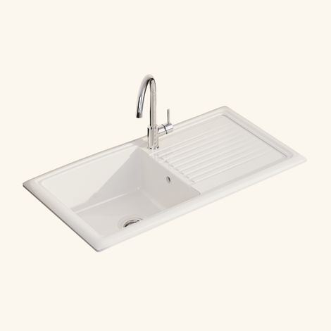 Évier céramique blanc brillant VitrA ARKITEKT 1 très grand bac 1 égouttoir
