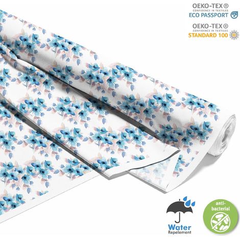 OUTDOOR DEKOSTOFFE OXFORD - Motiv blaue Blumen Aquarell