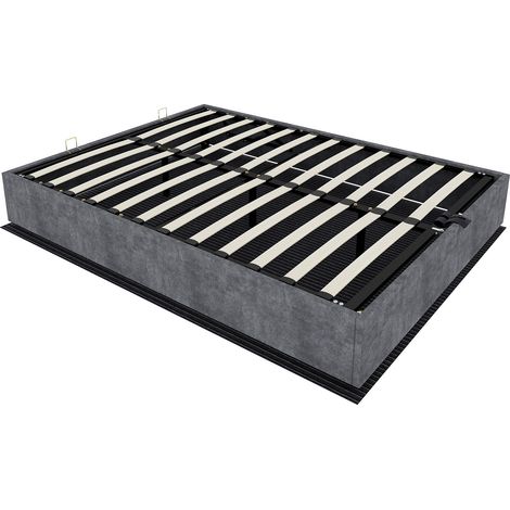 Estructura de cama 160 x 200 cm gris de terciopelo, con pistones de gas HOMVRA (1/5)