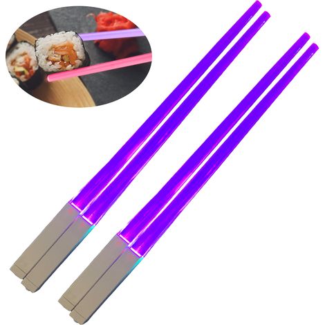 Baguettes LED - Luminaires pour Sushis - Fonctionne avec 3 piles LR41 - Sans BPA - 2 paires (1/5)