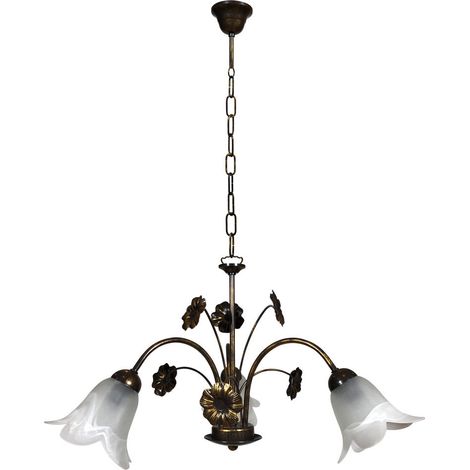 Lampadario 3xE14 Montatura Marrone Oro Vetro Alabastro Bianco E-Energy Vera (1/2)