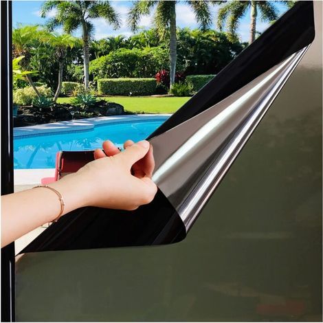 Film fenetre Anti Regard Film Miroir sans Tain Anti Chaleur Anti UV Électrostatique Protection de la Vie Privée pour Fenetre Bureau Maison Magasin 40×200CM Bicolore(Argent Noir) (1/5)