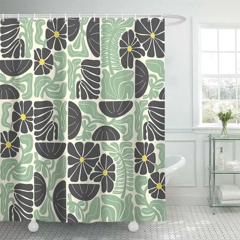 Rideau de douche vintage style bohème, rideau de douche floral, rideau de douche en polyester imperméable, 180180CM, avec 12 crochets (Type D) (1/5)