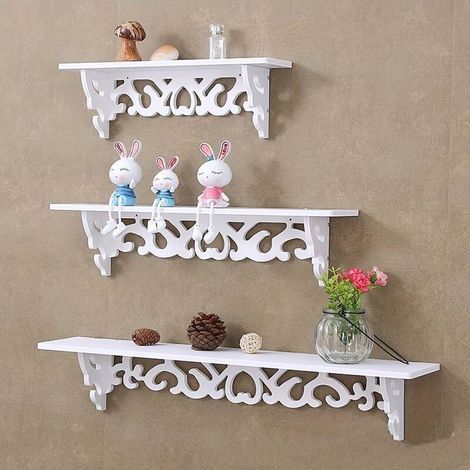 Estantería de baño de pared, estantes flotantes decorativos, almacenamiento para baño con diseño calado - Crezuo
