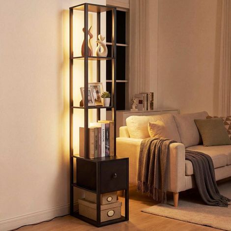 Salon et Chambre Éclairage et Rangement Optimisés Lampadaire sur Pied avec Table d'Appoint LED 3 Niveaux Tiroir Noir (1/5)