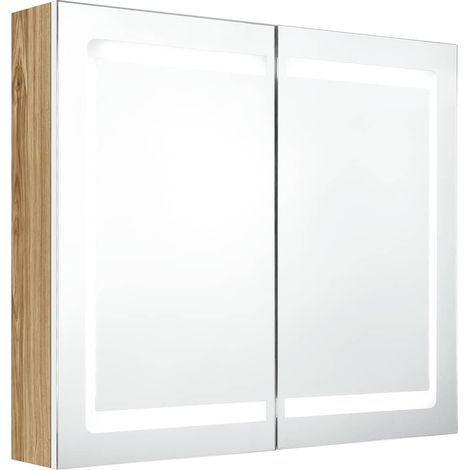 Maison Exclusive - LED-Spiegelschrank fürs Bad Weiß und Eichen-Op (1/5)