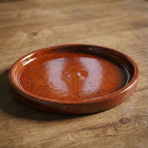 Soucoupe 44cm rouille d'automne faite à la main en terre cuite émaillée (1/5)