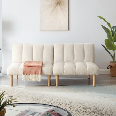 Sofá cama 2 plazas con respaldo 3 posiciones, en terciopelo acanalado beige (1/5)