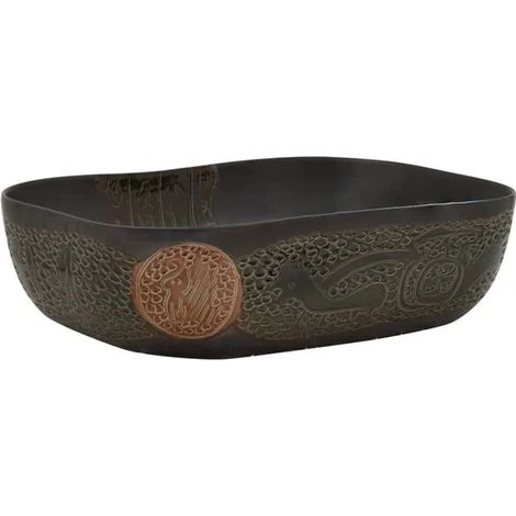Lavabo rectangulaire en céramique noire, dimensions : 48 x 37,5 x 13,5 cm
