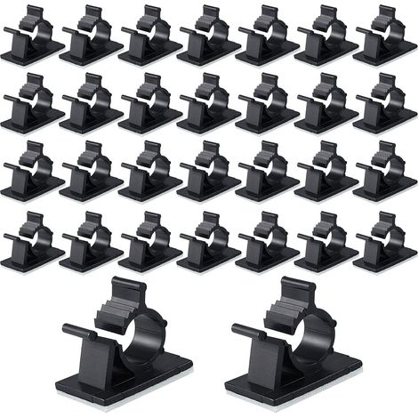 Lot de 30 clips de câble autocollants noirs - 4 clips de rangement réglables pour câbles - Pour voiture, maison, sous le bureau, bureau (1/5)
