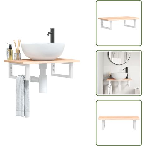 The Living Store Waschtischplatte mit Halterung Stahl und Massivholz Eiche - Wandhalterung