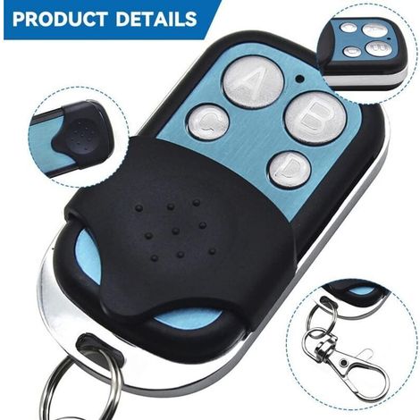 Télécommande de Porte Universelle, Buzzer Antivol à Un Bouton Télécommande Universelle de Porte de Garage 12V 433MHz Clone Télécommande de Porte de Garage Alarme 4 Canaux (4pcs) (1/4)