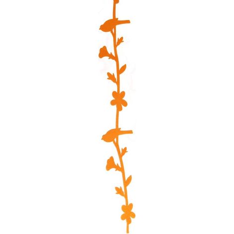 Ghirlanda primaverile con uccellini e fiori in feltro, arancione, 98 cm (1/4)
