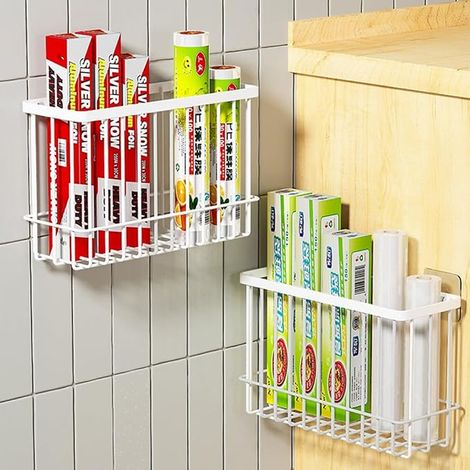 Kitchen Cabinets Door Storage Box, Adhesive Wall Storage Box, Wardrobe/Bathroom/Refrigerator Organization Box for Miscellaneous Items (White)