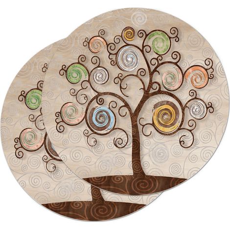 Lupia - Sottotutto decorato con stampa a colori in Legno ROTONDO Sotto bicchiere, piatto, pentola con varie dimensioni diam. 20 cm Set 2 pz - TREE BEIGE