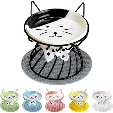 Gamelle surélevée pour chat, support antidérapant en céramique, plateforme d'alimentation surélevée, 12,7 cm, eau peu profonde. (1/5)