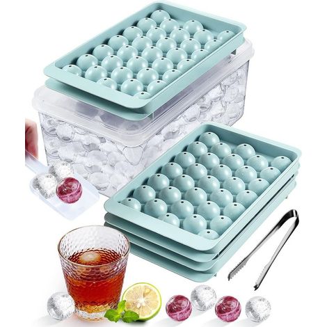 APEX Eiswürfelbehälter, bestehend aus einer runden Eiswürfelform für 3 blaue Eiswürfel, einem Eiswürfelbehälter, einem Eiswürfellöffel und einer Eiswürfelzange. (1/5)